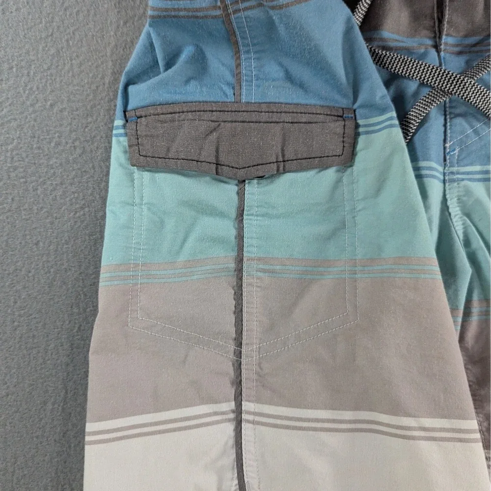 Goodfellow Mens Striped Board Shorts 34 Blue‎ Gray White
